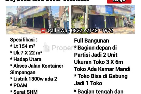 Dijual Ruko di Jalan Raya Klakah Rejo Sememi, Benowo, Surabaya Barat - Jual Murah Hitung Tanah Lokasi Strategis