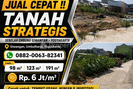 Dijual Tanah SHM Strategis Sebelah Embung Giwangan Yogyakarta, Luas 123m2 Cocok untuk Hunian, Tempat Usaha, Maupun Investasi
