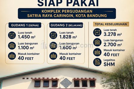 Jual Gudang Siap Pakai Satria Caringin Dekat Tol Pasirkoja Bandung