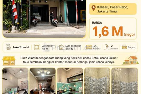 Dijual Ruko 2 Lantai Strategis di Kalisari, Pasar Rebo, Jakarta Timur