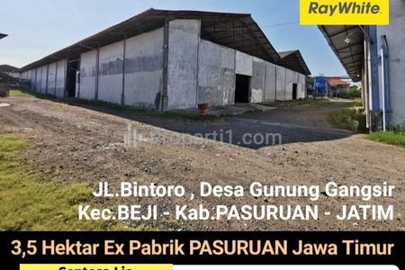 Dijual Ex Pabrik 3,5 Hektar Jl. Bintoro, Gunung Gangsir, Beji, Pasuruan, Jatim - Ada Pengolahan Limbah - Area Industri Pergudangan - 4 Gudang