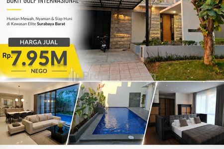 Dijual Rumah Bukit Golf Internasional Citraland Surabaya Barat - Private Pool Kolam Renang - New Full Furnished Modern - Garasi Carport 3 Mobil
