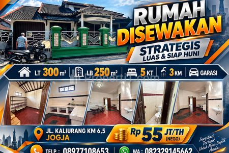 Rumah Disewakan Murah di Jalan Kaliurang Km 6,5 Sleman Yogyakarta, 5 KT, LT 300m2 LB 250m2 Luas Nyaman Strategis