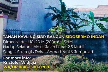 Dijual Tanah Kavling Sidosermo Indah Surabaya Hadap Selatan Dekat Jemursari