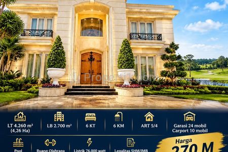 Jual Rumah Mewah 6+5 BR, Ada Kolam Renang, Luas 4260m2 Bangunan 2700m2 di Bukit Golf Pondok Indah, View Lapangan Golf, Kebayoran Lama, Jakarta Selatan