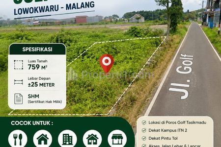 Dijual Tanah Poros Golf Tasikmadu Malang, Luas Tanah 759