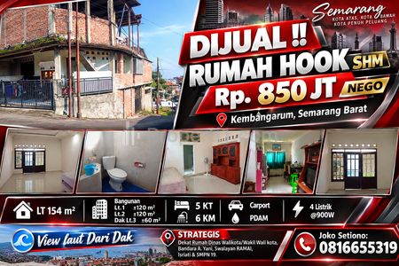 Dijual Rumah Hook Siap Huni Strategis di Kembangarum Semarang Barat, SHM, LT 154m2 LB 300m2, Masih Nego, Cocok untuk Kost dan Rumah Tinggal