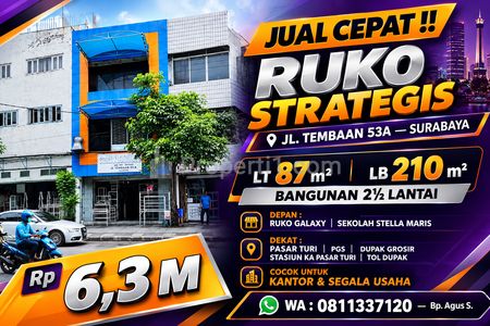 Dijual Ruko Strategis Siap Pakai di Bubutan, Surabaya, Pinggir Jalan Raya LT 87m2 LB 210m2 Cocok untuk Hunian, Tempat Usaha, Kantor, dll