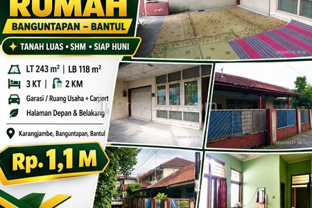 Dijual Rumah Siap Huni di Banguntapan Bantul Yogyakarta, SHM Luas Tanah 243m2 LB 118 ada Ruang Usaha, KT3 KM2 Fasilitas Lengkap Harga Murah