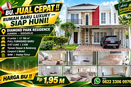 Dijual Rumah Mewah 2 Lantai Full Furnished Siap Huni Diamond Park Residence Juanda, Sidoarjo LT 180m2 LB 180m2 SHM KT3 KM2 Strategis