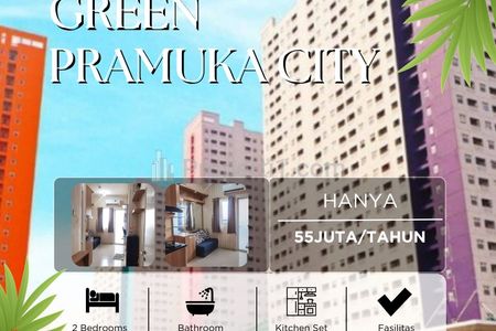 Disewakan Apartemen Green Pramuka City Tower Scarlet di Atas Mall Tipe 2BR Full Furnished