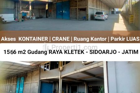 Dijual Gudang di Jalan Raya Kletek - Taman - Sidoarjo Jawa Timur - Akses Truk Kontainer 40 Feet - Ada Crane - Ruang Kantor - Halaman Parkiran - HGB