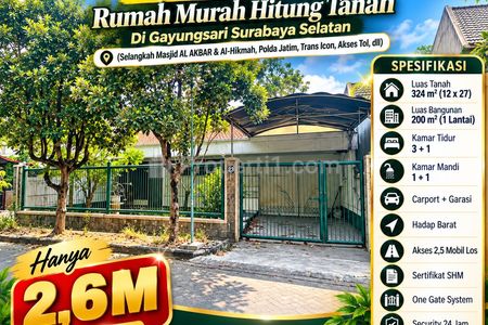 Dijual Rumah Murah Hitung Tanah di Gayungsari Surabaya Selatan