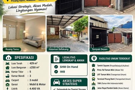 Dijual Rumah Murah Tanah Luas 429 m² di Pinang Ranti Jakarta Timur – Dekat Tamini Square & Tol Taman Mini