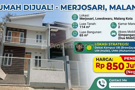 Dijual Rumah Merjosari Joyoagung Malang Luas Tanah 114