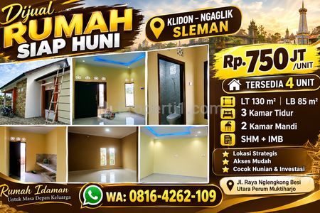 Dijual Rumah Strategis Siap Huni Klidon Ngaglik Sleman, Ada 4 Unit, SHM LT130 LB85 KT3 KM2 Akses Mudah, Utara Perum Muktiharjo