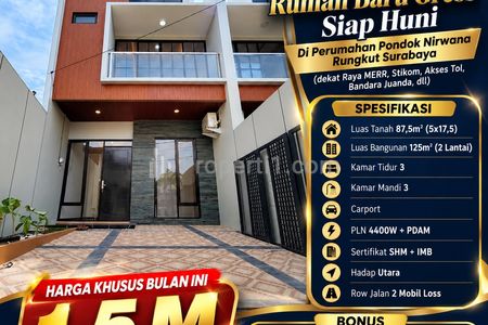 Dijual Rumah Baru Gress Siap huni di Perumahan Pondok Nirwana Rungkut Surabaya
