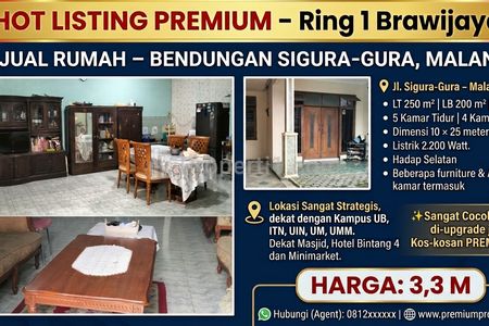 Dijual Rumah Sigura-gura Malang Dekat Kampus UB, Luas Tanah 250m2
