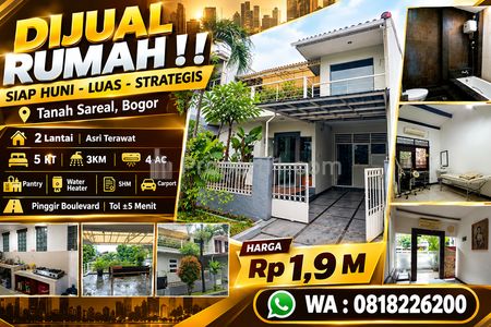 Dijual Rumah 2 Lantai Siap Huni Tanah Sareal Bogor, SHM Lokasi Strategis LT 122 LB 160 KT5 KM3 AC4 FASILITAS KOMPLIT