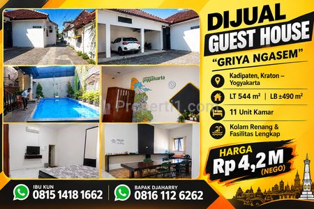 Dijual Guest House Griya Ngasem 11 Kamar di Kraton Yogyakarta Lokasi Strategis SHM LT 544 m2 LB 490 m2 Nego