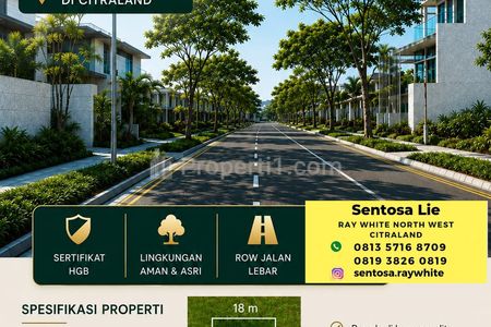 Dijual Tanah Kavling Bukit Golf Internasional Blok G A 1 Citraland Surabaya Barat - Lokasi Terdepan - Row Jalan Lebar 20 Meter